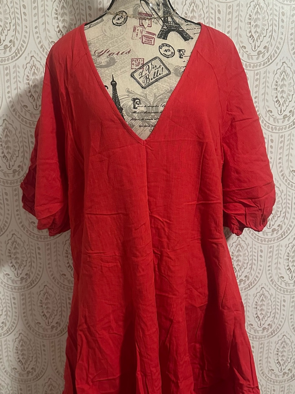 Red V-Neck Women's Tunic Dress